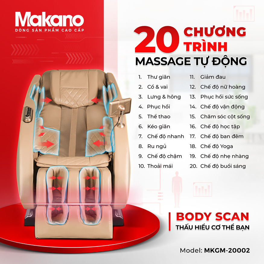 Có tới 20 chương trình massage tự động 